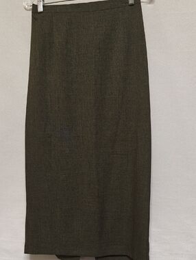 Pride & Joy Classic Olive Green Straight Midi Skirt, Size 12